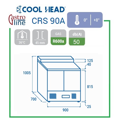 kjølebenk 2 dører CRS90<br>med garnityrrenne