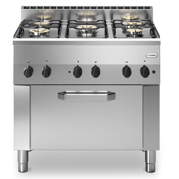 Gasskomfyr 5 bluss<br>elektrisk konveksjonsovn<br>Modular 90x60 cm