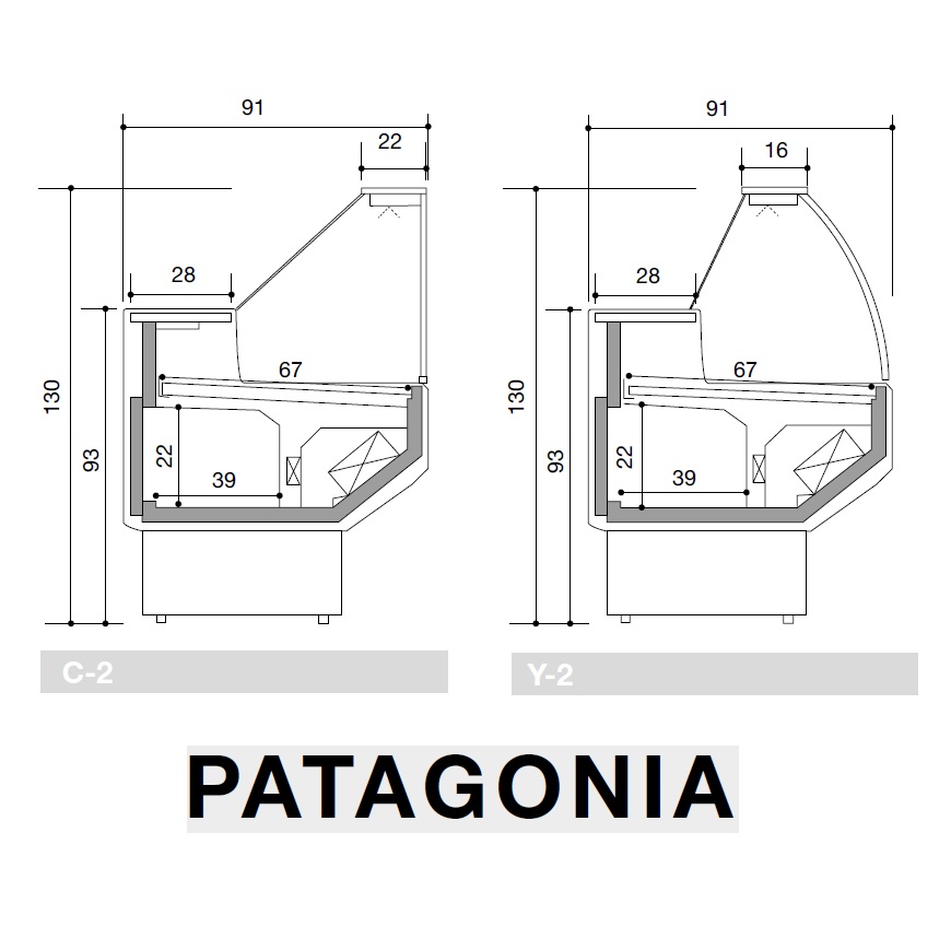 Kjøledisk Patagonia C2<br>Temperatur 0°C / +2°C<br>Dybde 91 Høyde 129 cm