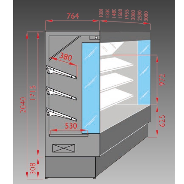 Kjølereol Vulcano 80 Frukt<br> Temperatur +6°C / +8°C <br> Dybde 80 Høyde 204 cm