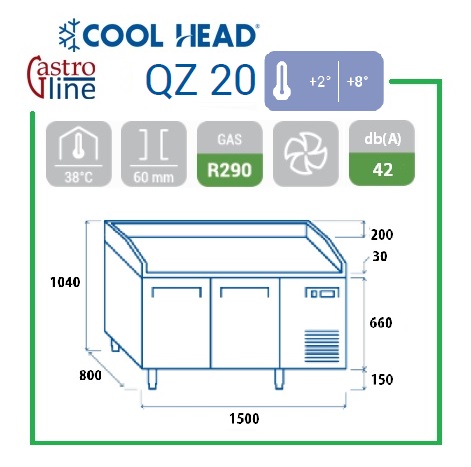Pizza kjølebenk 2 dører<br>QZ20