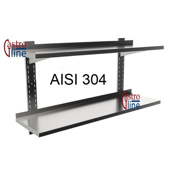 Vegghylle i rustfritt stål<br>bredde 30 cm<br>2-plan