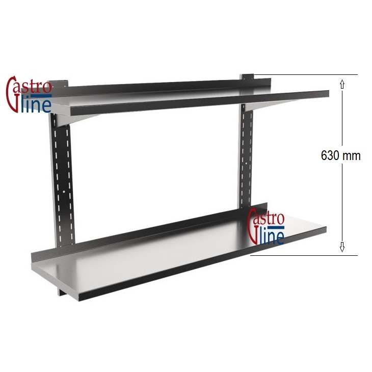 Vegghylle i rustfritt stål<br>bredde 30 cm<br>2-plan