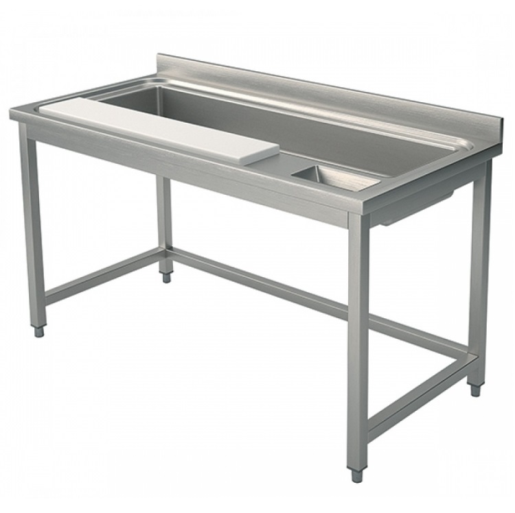 Forberedningsbenk for grønnsaker<br>med skjærebrett og stor kum